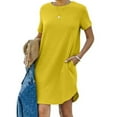thumbnail image 2 of AherBiu Robe T-Shirt pour Femmes 2024 Été à Manches Courtes Col Ras du Cou Mini Robe Décontractée Ample Courte avec Poches, 2 of 7