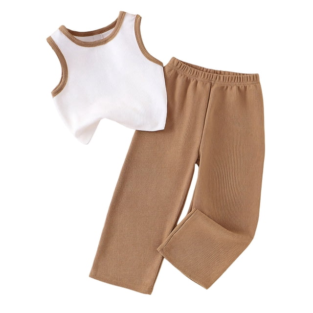 Pantalones de Verano para Niños Pequeños Estilo Color Sólido sin Mangas Chaleco Y Pantalones Largos, Lindo Conjunto de Verano para Niños de Dos Piezas
