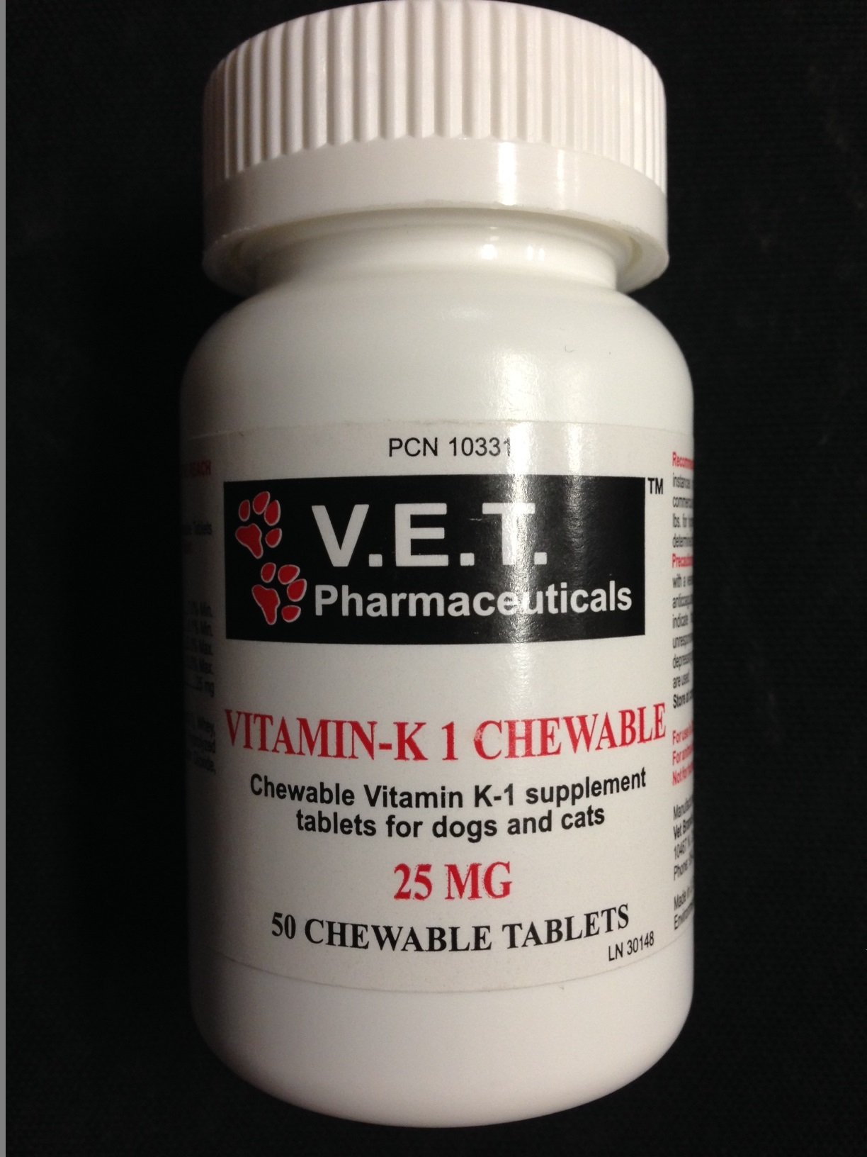 Chewable Vitamin k1 supplement tablets for Dogs and Cats 25 mg