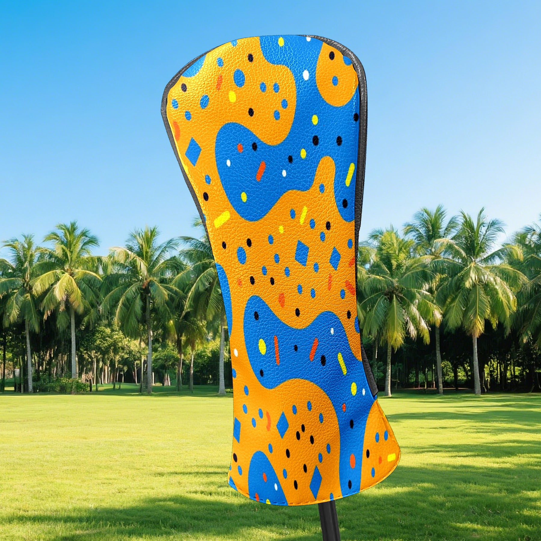 Golf Club Covers PU Leather Waterproof Head Covers for Fairway Woods Hybrids Orange Blue Polka Dots Unisex Fits Most Brands