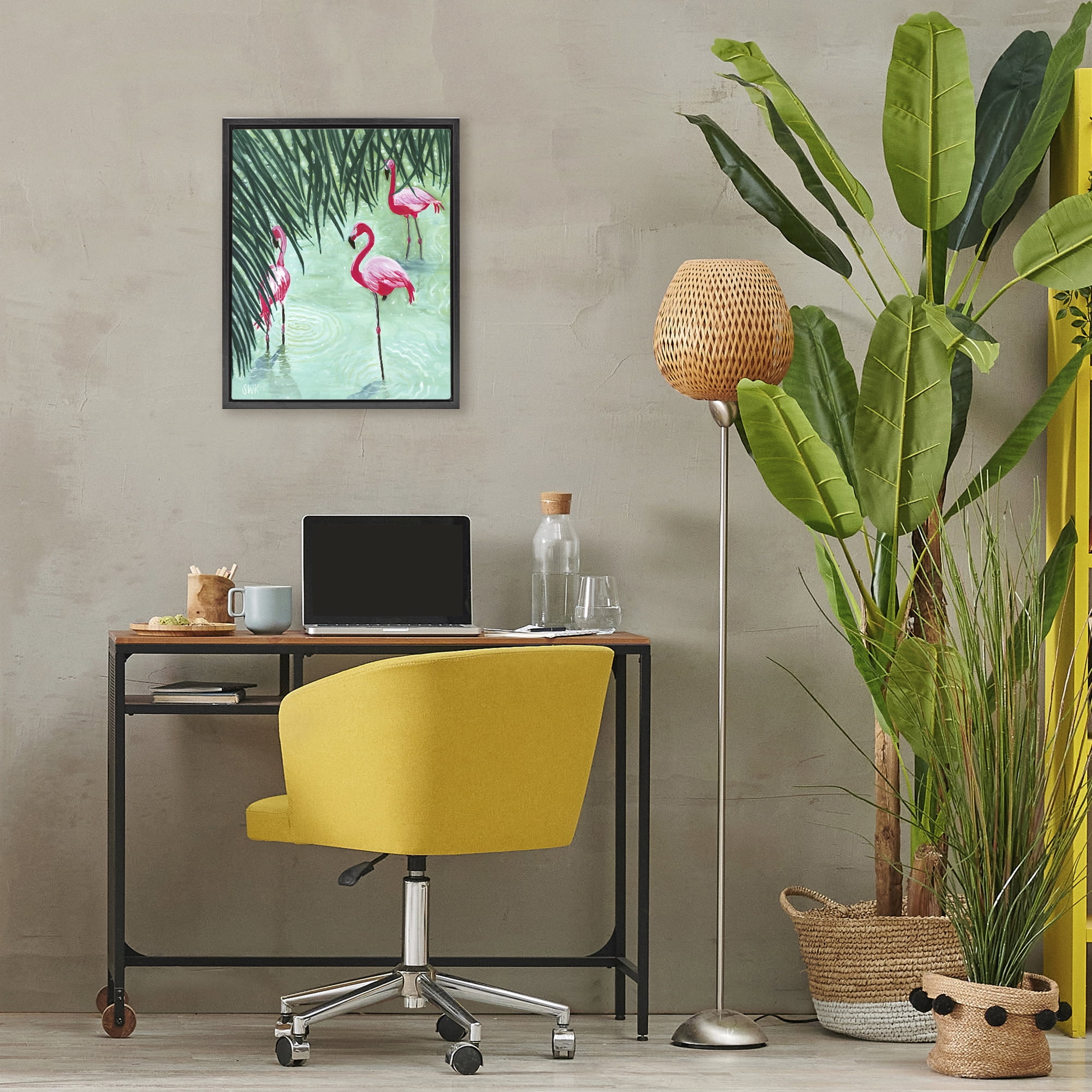 Stupell Industries Shallow Flamingo Pond Black Framed Floater Canvas Wall Art, design by Sarah Waldron Kimball