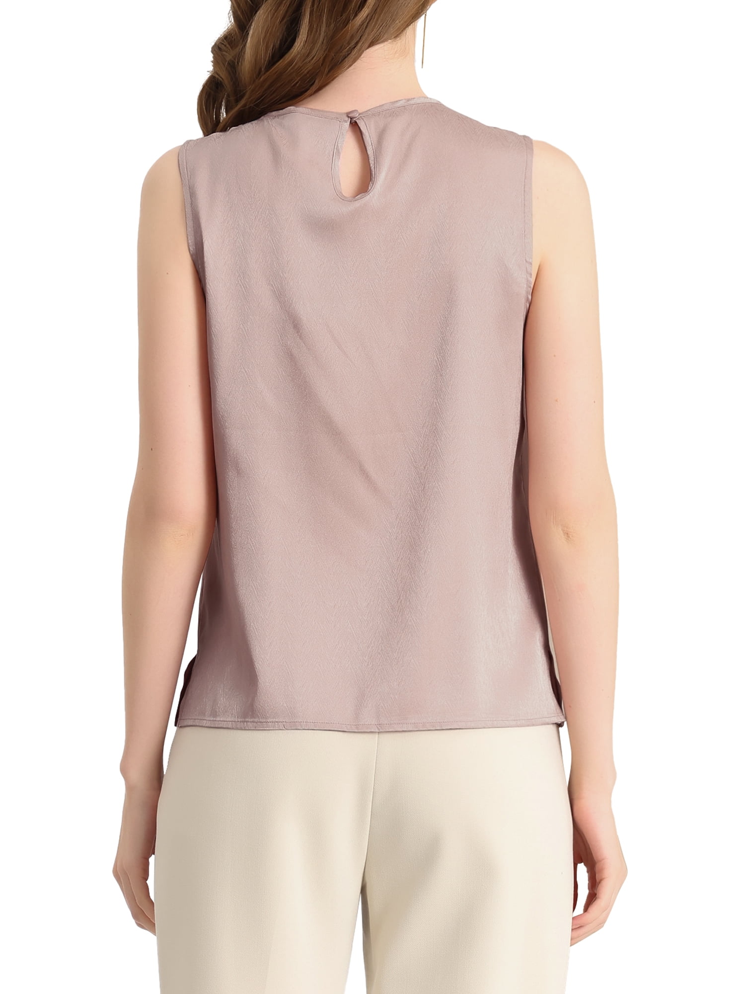 Unique Bargains Women's Satin Sleeveless Work Office Pleated Tank Top Blouse