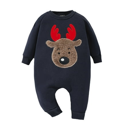 

Toddler Baby Sweatshirt Rompers Christmas Elk Embroidery Jumpsuit