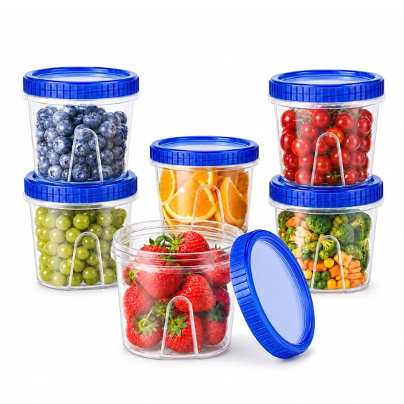 6 Pack 24 oz Reusable Freezer Storage Container Sets with Airtight Twist Top Lid