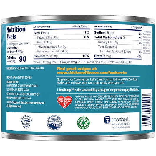 Chicken Of The Sea Low Sodium, Solid Albacore Tuna In Water, 66.5 Ounces, 6 Per Case