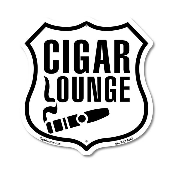 Cigar Lounge 12 inch X 12 inch Shield-Shaped Rust-Free Aluminum Metal Sign Weather Resistant Made in the USA