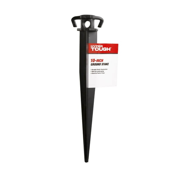 Hyper Tough Item# GS10-10HT, Plastic Ground Garden and Tent Stake, Black 10" Length, 1 Each