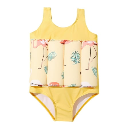 

0-6T Toddler Baby Girls Float Swimsuit Buoyancy Sticks for Kids One Piece Floating Swim Vest Training Swimwear
