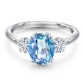 thumbnail image 3 of Gem Stone King 925 Sterling Silver Millennium Blue Mystic Quartz and White Moissanite Engagement Ring for Women | 2.26 Cttw | Oval 9X7MM | Gemstone Birthstone | Size 6, 3 of 7