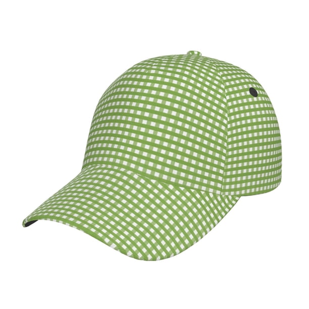 Balery Green Gingham Gorra de béisbol de tamaño ajustable para correr, entrenar y actividades al aire libre. Gorra de papá para todas las estaciones.