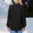 thumbnail image 4 of Women's Openwork Lapel Shirt, Long Sleeve Button Down Blouse, Breathable Loose Fit Top, Cutout Detail Casual Shirt, Woven Fabric Tunic Style Top Black XL, 4 of 5