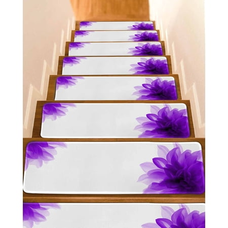 Purple Stair Treads for Wooden Steps Indoor Runner Rug Carpet Boho Modern Floral Abstract Ombre Leaf White 10 Pieces Peel and Stick Staircase Step Treads Covers Washable Throw Door Mats 30 x8