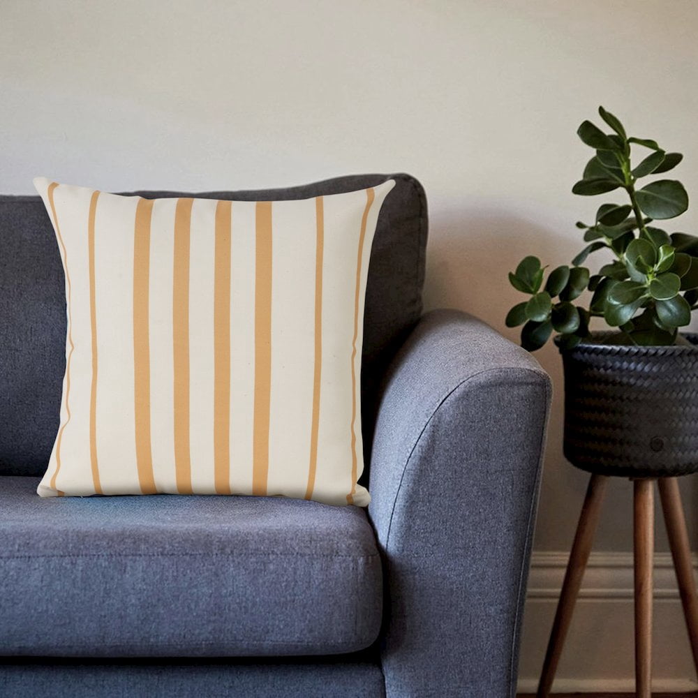 LR Home Ox Bay Hand-Woven Yellow/White Stripe Recycled P.E.T Yarn Pillow Cover