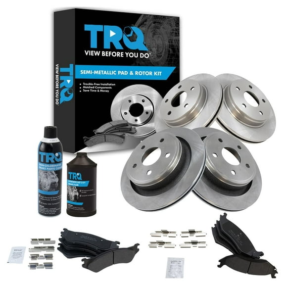 TRQ Premium Posi Metallic Brake Pad & Rotor Kit Front & Rear w/Chemicals BKA17411