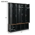 thumbnail image 7 of Multi-Functional Hall Tree with 4 Hidden Hanging Hooks, Brown Wood Grain Bench with Multiple Storage Space, Entryway Cabinet with Open Compartments for Living Room, Hallway, Black, 7 of 7