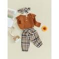 thumbnail image 2 of Bagilaanoe 3pcs Newborn Baby Girl Pants Set Long Sleeve Romper Tops + Plaid Trousers + Headband 3M 6M 9M 12M 18M Infant Casual Clothes, 2 of 8