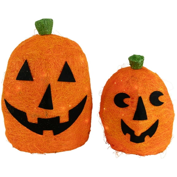 Northlight Lighted Sisal Jack O' Lanterns Outdoor Halloween Decorations - Set of 2
