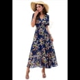 thumbnail image 2 of Vestido Cruzado de Verano para Mujer, con Cuello en V, Floral, Corta, para Invitadas de Boda, Informal, para Fiesta Azul Marino XL, 2 of 10