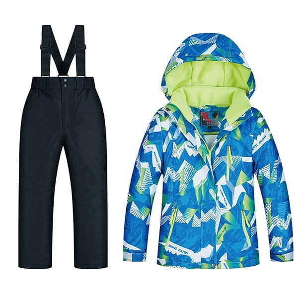 Traje de nieve de invierno, Conjuntos de ropa para niños Chaqueta con capucha de invierno + Pantalones Traje de nieve Negro Talla 16 (151-158cm) Cola niños traje de nieve