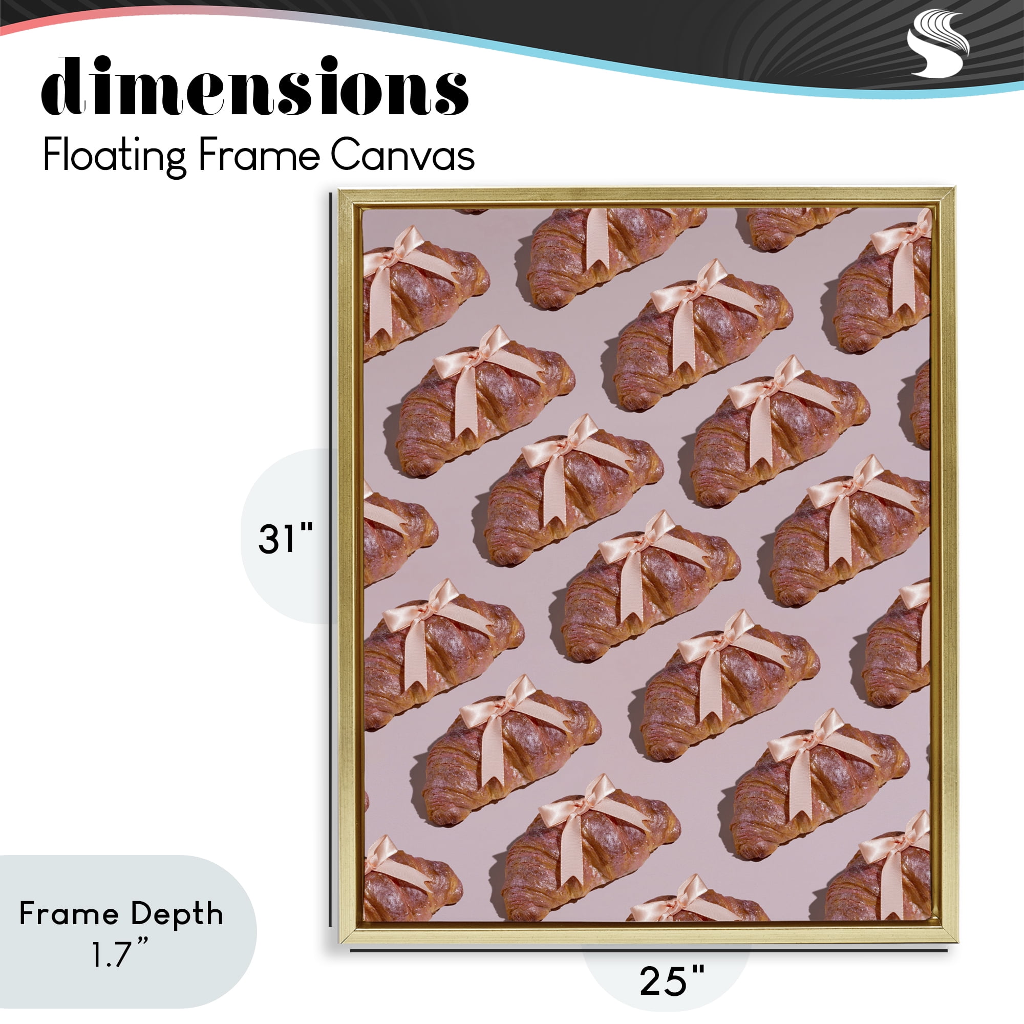 Stupell Industries Croissants with Ribbons Pattern Gold Framed Floater Canvas Wall Art, design by LISH Creative