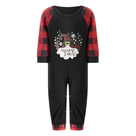 

Genuiskids Family Matching Christmas Pajamas Baby Romper/Snowflake Letter Christmas Tree Print Tops + Plaid Pants Loungewear Suit