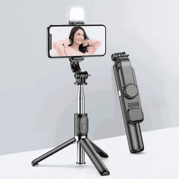 Palo Selfie con Luz LED y Trípode Estable/Bluetooth 4.0 Control Remoto para Fotos de Grupo, Viajes y Transmisiones en Vivo/Extensible 104Cm, Diseño Mini Plegable y Apto para Aviones