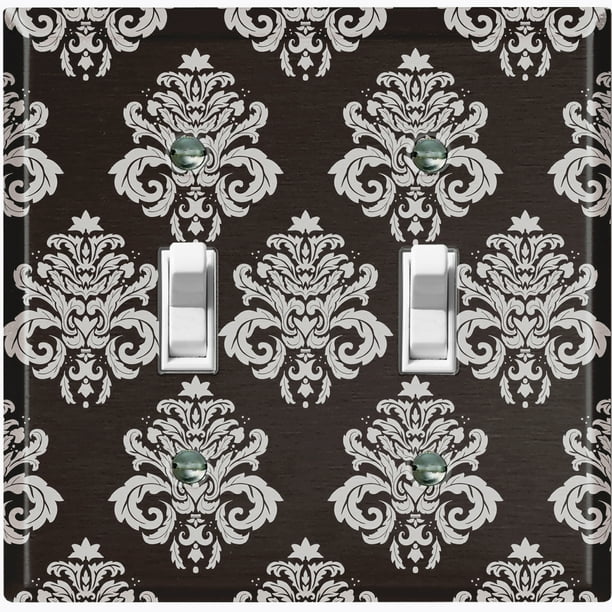 Metal Light Switch Plate Outlet Cover Damask Black Double Toggle