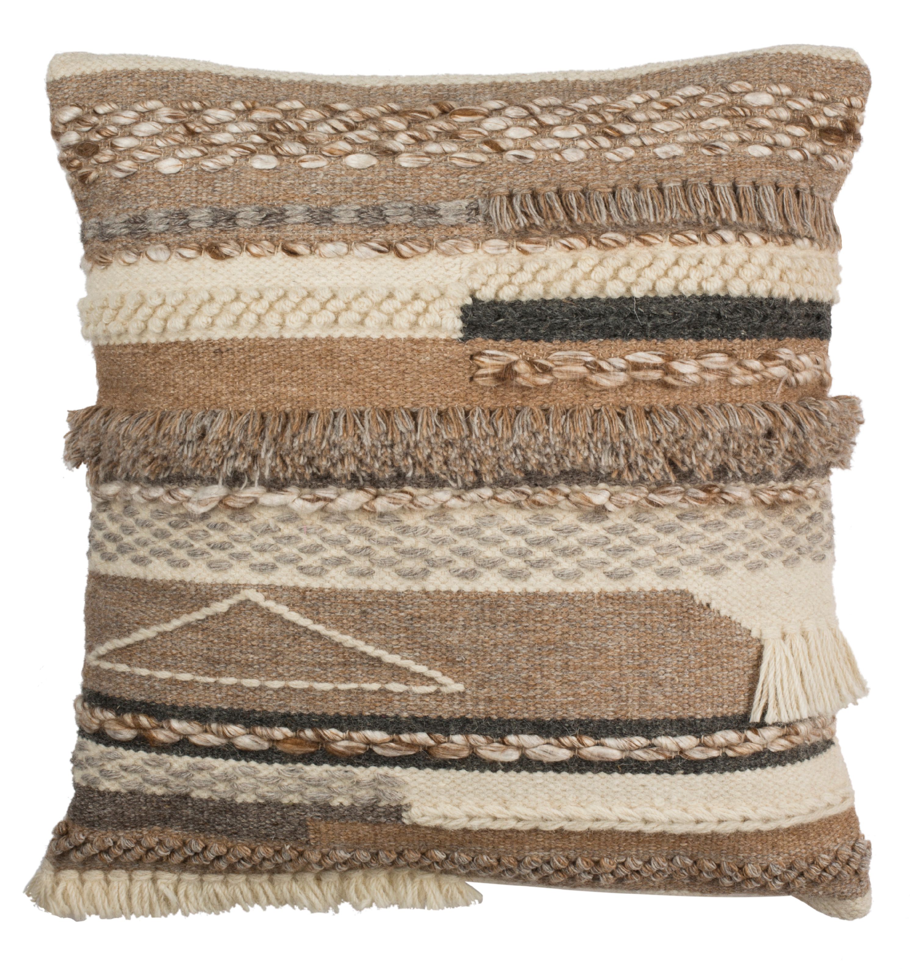 SAFAVIEH Demna Aztec Fringe Geometric Pillow, 20" x 20", Greige/Grey
