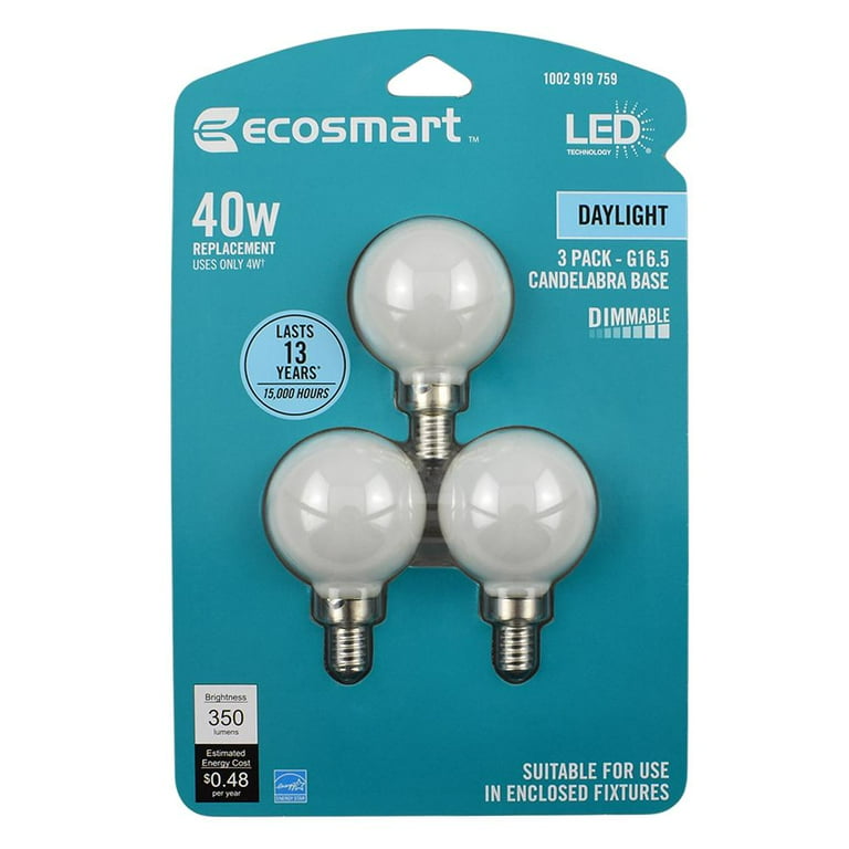 EcoSmart 40 Watt Equivalent G16.5 Globe Dimmable Energy Star Frosted Glass Filament Vintage LED Light Bulb Daylight 3 Pack