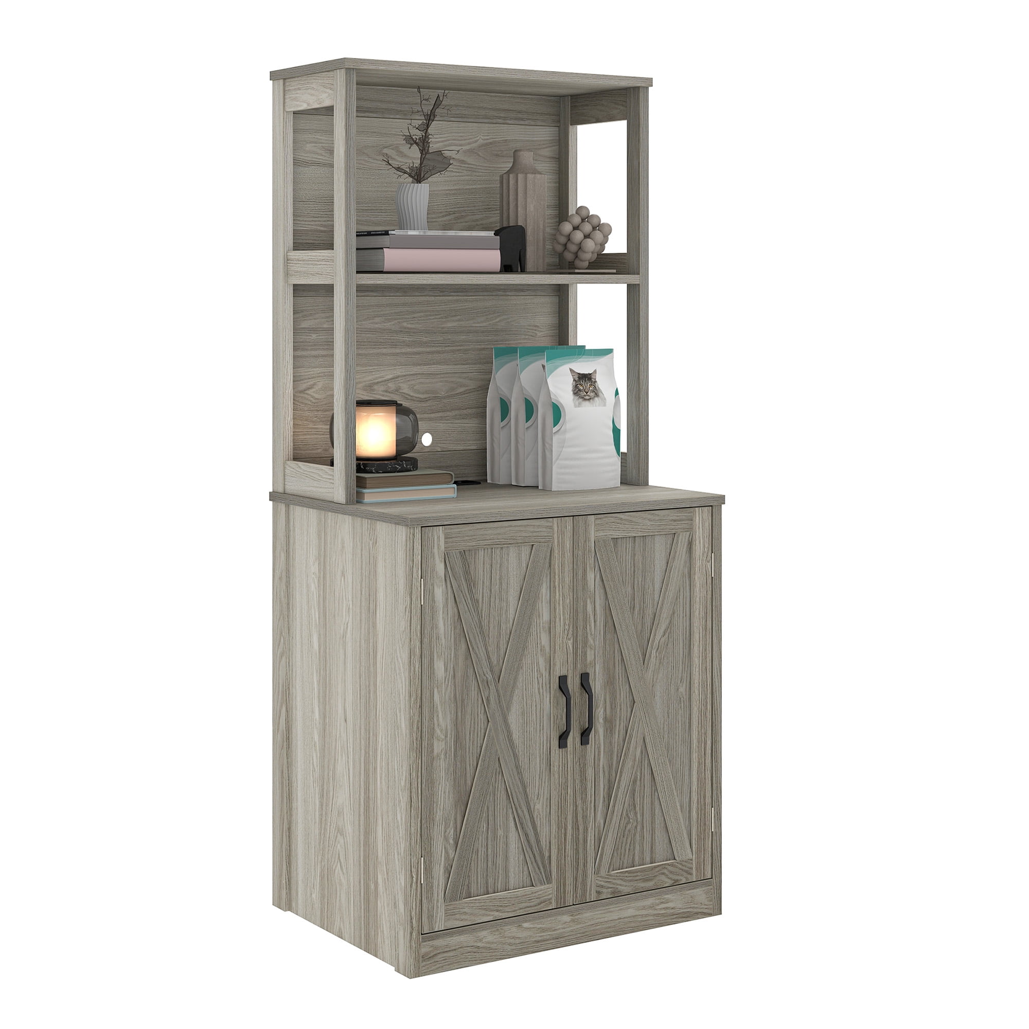 Uforic Large Hidden Litter Box Furniture with Charging Station, Wooden Cat Litter Enclosure for Self-Cleaning Boxes