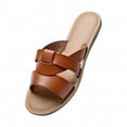 thumbnail image 2 of BLTIBY Women's Flat Slides Sandals, Summer Slippers Comfortable Braided Strap Round Open Toe Solid Colour Casual Beach Shoes for Women Brown 4.5, 2 of 7