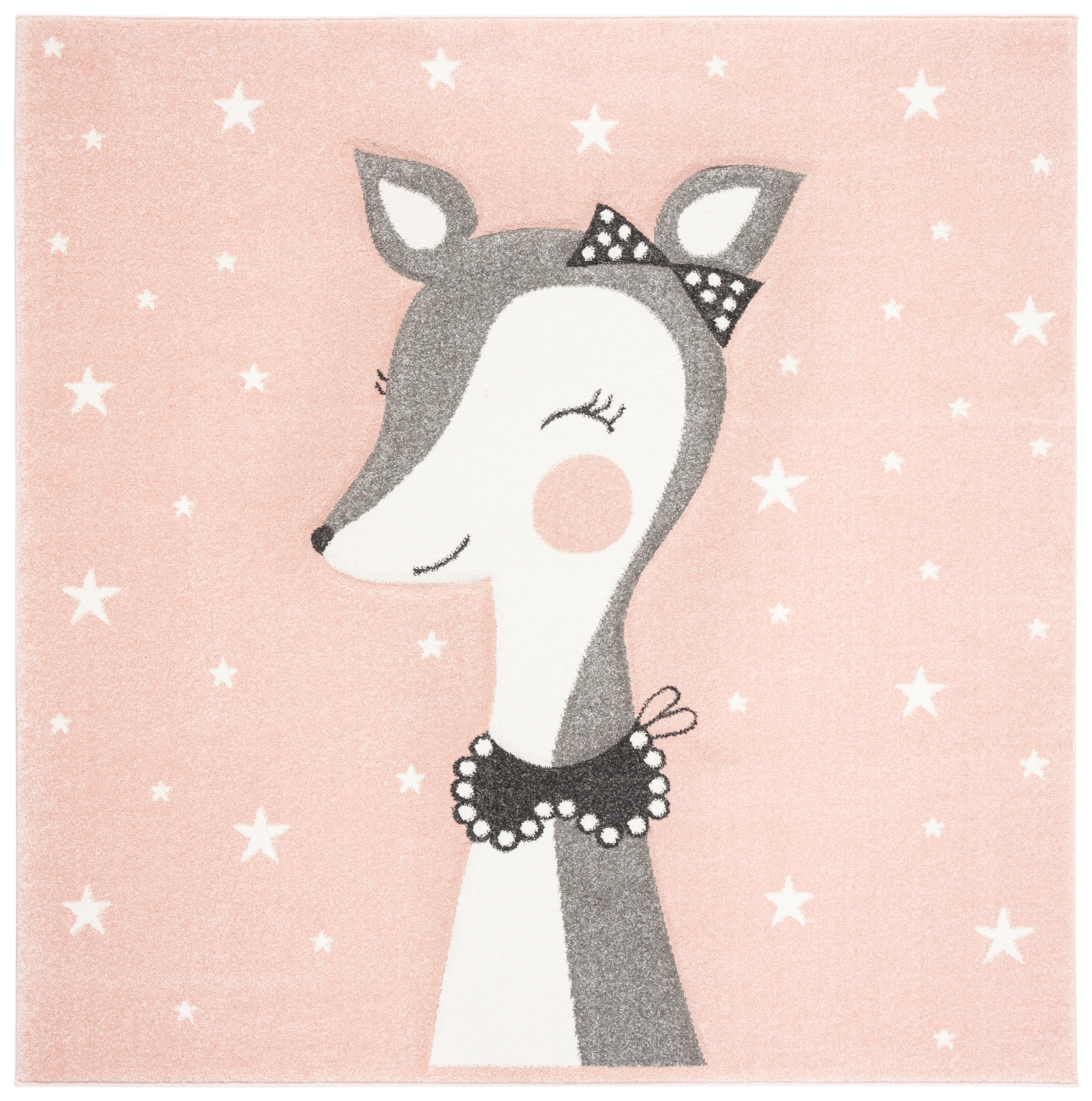 SAFAVIEH Carousel Kids Mariam Happy Deer Area Rug, Pink/Ivory, 5'3" x 5'3" Square