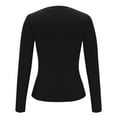 thumbnail image 5 of GigrtiJin Women's V-Neck Short Tops Long Sleeved Casual Fashion Blouses Fall Slim Solid Color Comfy Shirts, 5 of 8