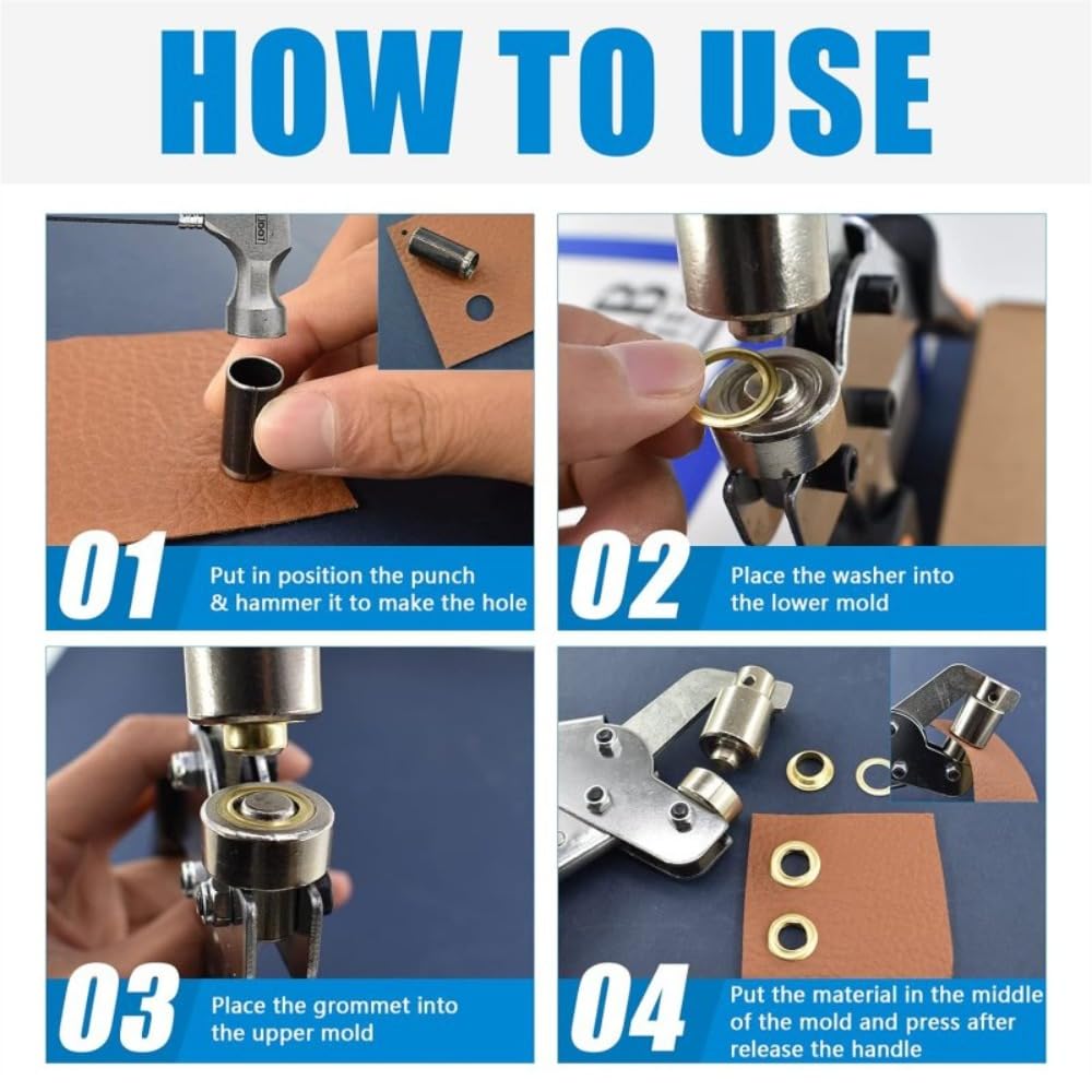 Grommet Tool Kit With 3/8 Inch (10mm) Diameter 100Pcs Grommets Eyelets For Fabric Tarps Leather Handheld Hole Punch Pliers Grommet Press Kits Pliers