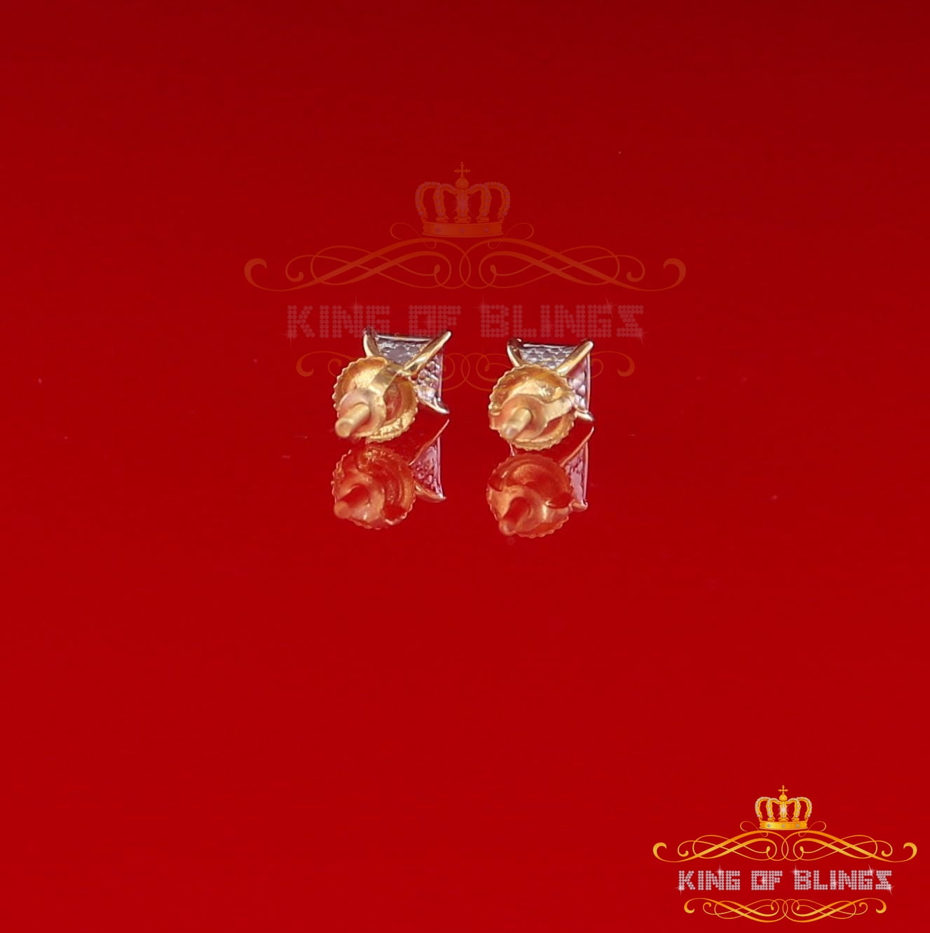 King of Bling's 10K Real Yellow Gold with 0.05CT Real Diamonds Men's/Women's stud Square Earring