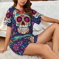thumbnail image 4 of Fotbe Dead Day Party Print Pajama Set for Women 2 Piece Loungewear Short Sleeve Tops and Shorts Set Soft Sleepwear-Medium, 4 of 7