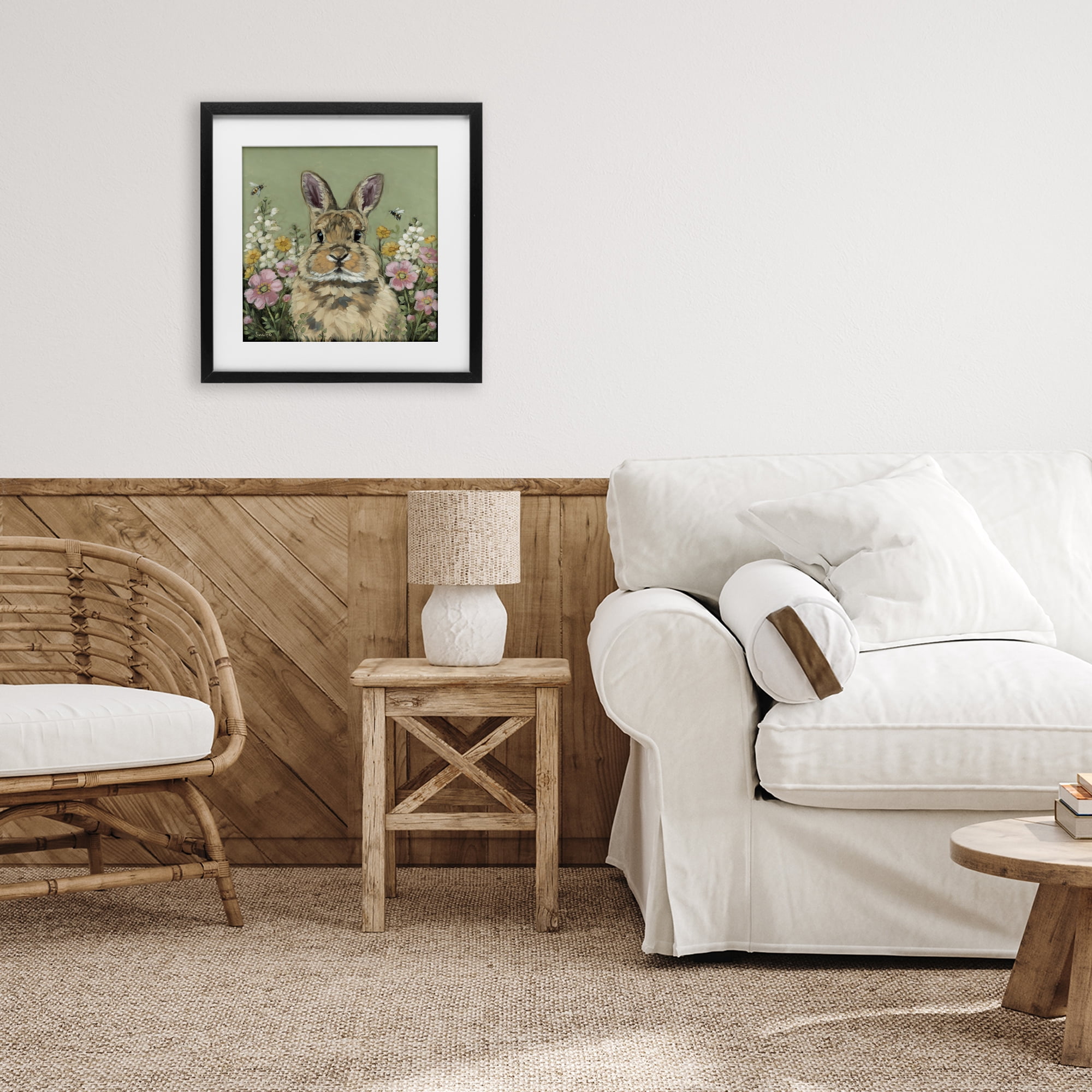 Stupell Industries Spring Abloom Rabbit Black Framed Print Under Glass, design by Sara G. Designs