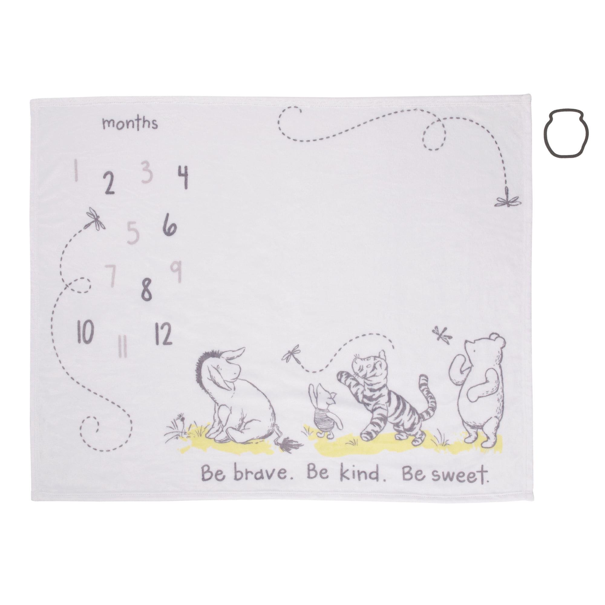 Disney Classic Winnie The Pooh Plush Milestone Baby Blanket with Felt Marker, Unisex, 40 x 50", Infant