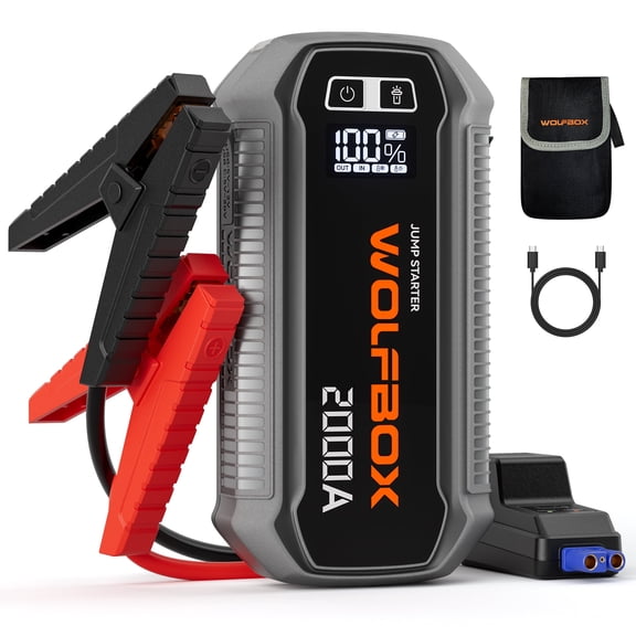 WolfBox 2000A Car Jump Starter, Portable Battery Booster Pack, 12V Power Bank for 7L Gas & 6L Diesel Engines