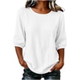 thumbnail image 2 of Neewe Womens Plain Round Neck Half Sleeve Top Curved Hem Blouses Loose Shirts Spring Summer Fashion Casual T Shirts, 2 of 7