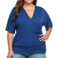 thumbnail image 4 of Fesfesfes Plus Size Tops for Women V-Neck Wrap Short Sleeve Tops Loose Casual Blouse Pleated Hem Summer T-Shirt Tops, 4 of 8