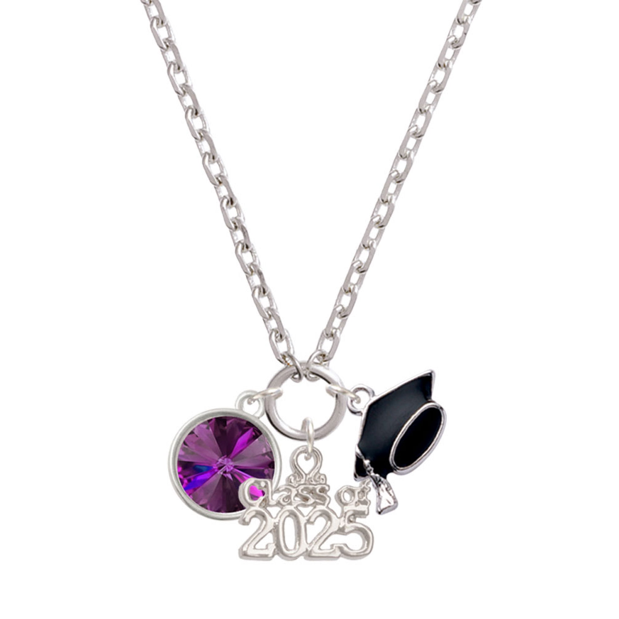 Delight Jewelry 12mm Crystal Rivoli - Purple - Silver-tone Class of 2025 Graduation Zoey Necklace, 28"