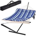 thumbnail image 3 of SUNCREAT Outdoor Two Person Hammock with Steel Stand Heavy Duty for Camping, Max 475lbs Capacity, 76"L x 52"W, Blue Stripe, 3 of 7