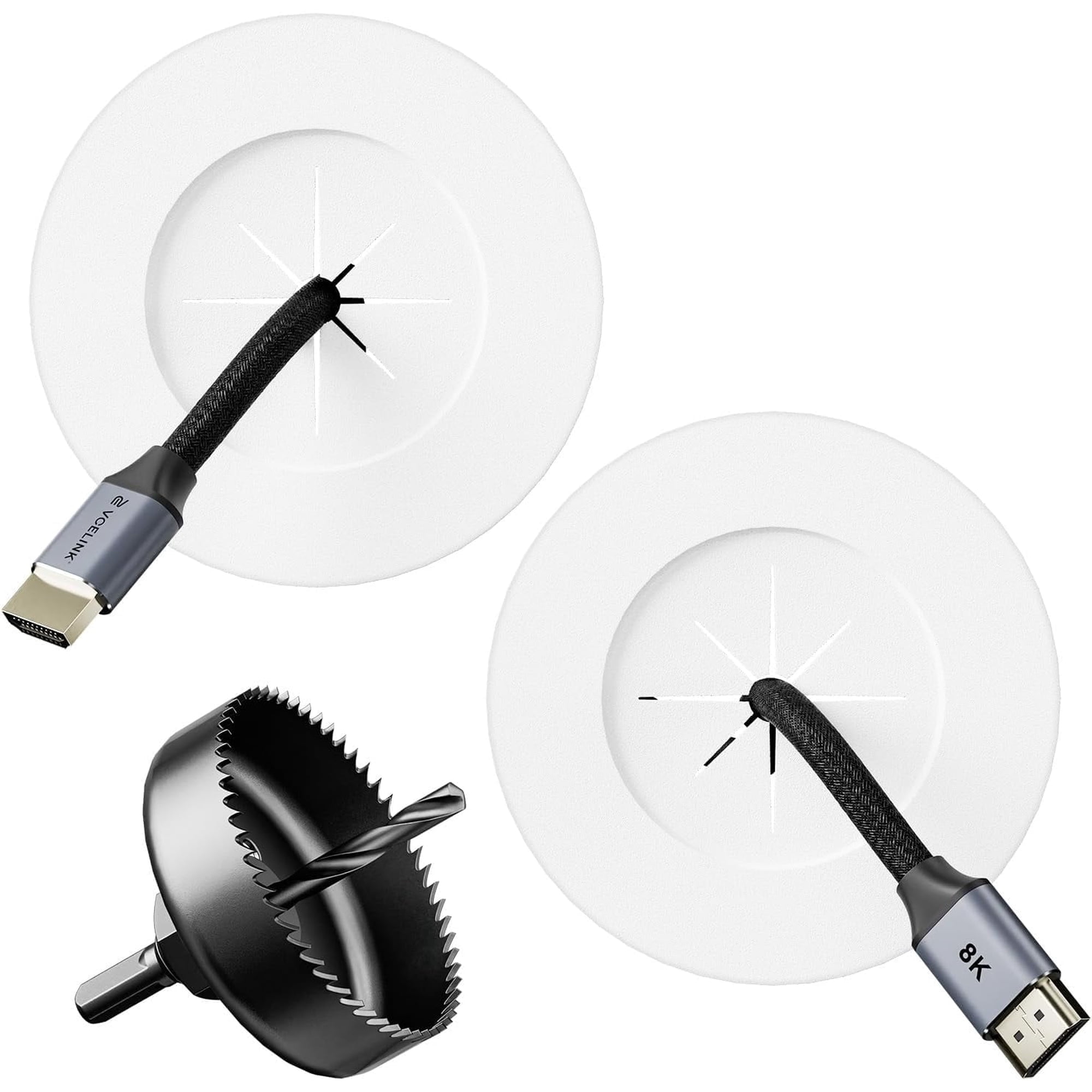 VCELINK In Wall Cable Management Kit with Hole Saw Drill Attachment, Hide TV Cords Wall Mount, White, 2-Pack