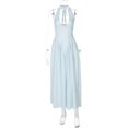 thumbnail image 4 of Women's Deep V Halter Maxi Dress, Solid Cutout Flowy Backless Summer Dress, 4 of 7