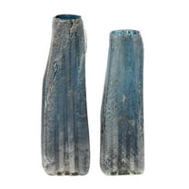 DecMode 16", 15"H Abstract Handmade Blown Blue Glass Vase, Set of 2