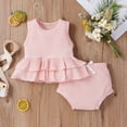thumbnail image 2 of LMTODLFG Baby Girl Clothes Baby Girls Sleeveless Ruffle Solid Tops+Shorts Outfits Clothes Baby Girls' Clothing Pink 0-3 Months, 2 of 9