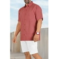 thumbnail image 2 of LA LEELA Men's Casual Button Down Short Sleeve Business Untucked Shirt Solid Oxford Shirts for Men XXL Plain, Dull Red, 2 of 5
