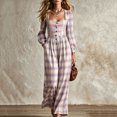 thumbnail image 2 of Wenini Women's Fashion Button Plaid Print Jumpsuit Casual Long Sleeve Wide Neck Wide Leg Jumpsuit, 2 of 5