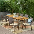 thumbnail image 3 of Jabari Outdoor Wood and Wicker Expandable 8 Seater Dining Set, Teak and Brown, 3 of 15